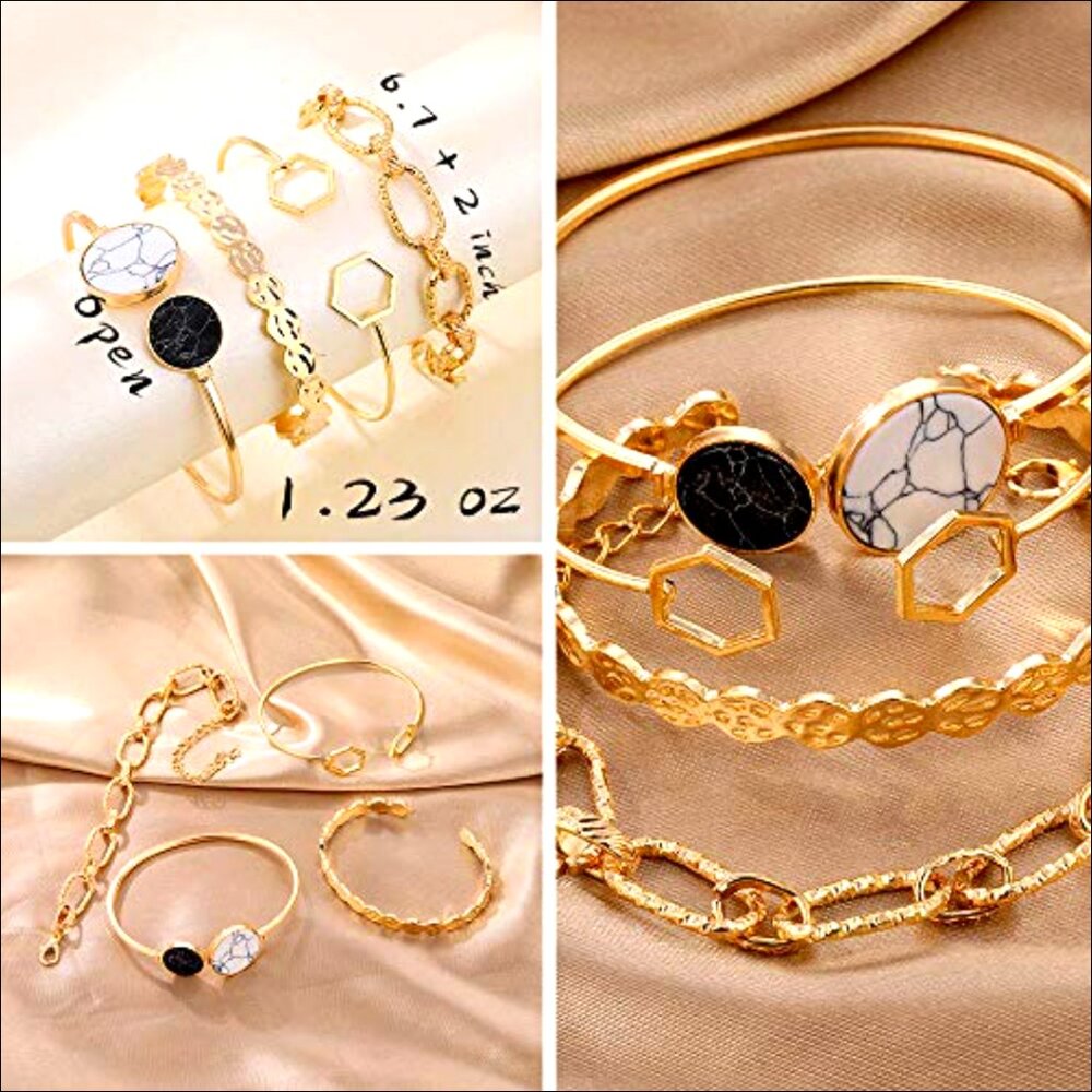 14k Gold Plated Adjustable Stackable Bracelet Set… - image 4